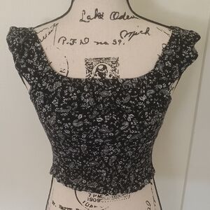 Pink Rose Black and White Puff Sleeve Smocked Blouse